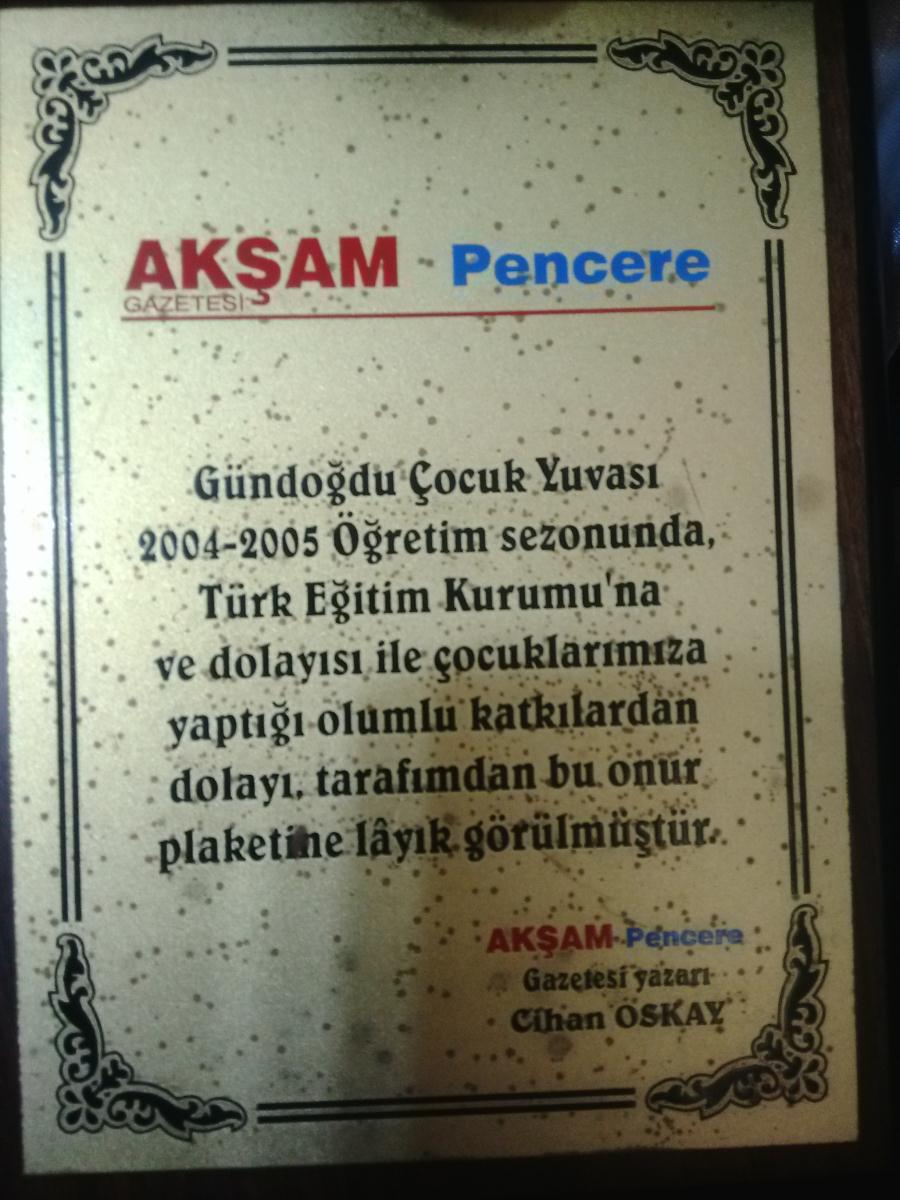 Akşam Gazetesi Teşekkür Belgesi